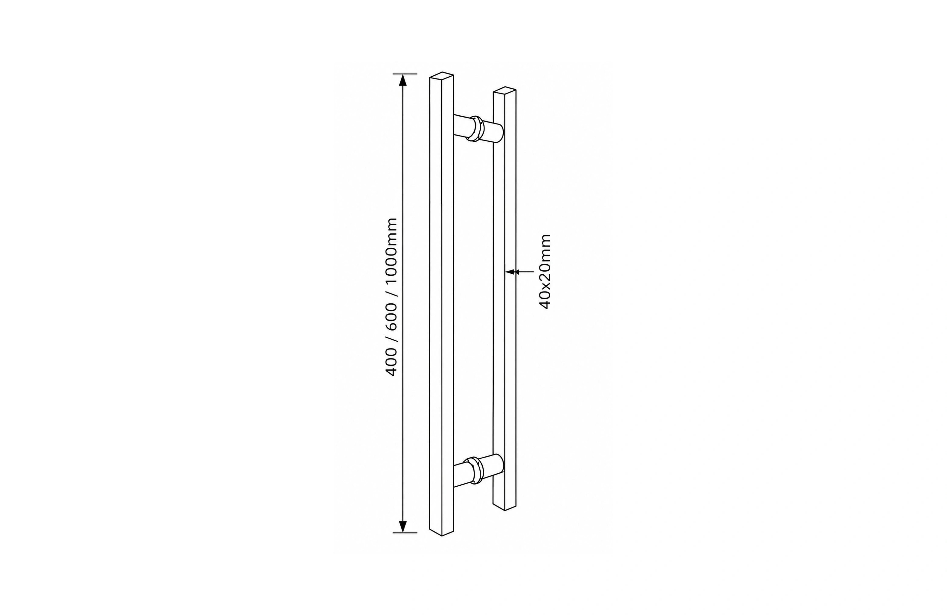 Cassario Square H-Shaped Back-to-Back Pull Handle SS304, 600x40x20mm
