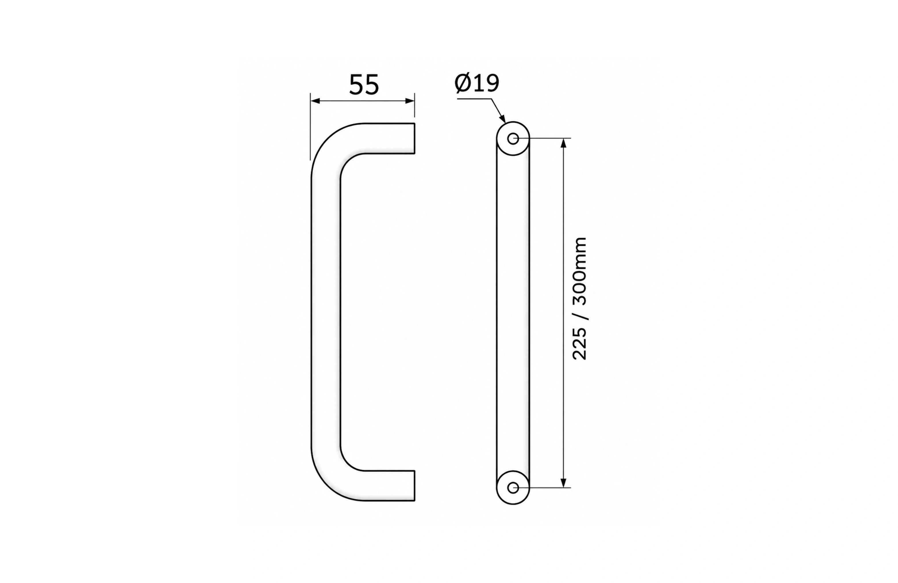 Cassario D-Shaped Bolt-Through Pull Handle SS304, 225x19mm