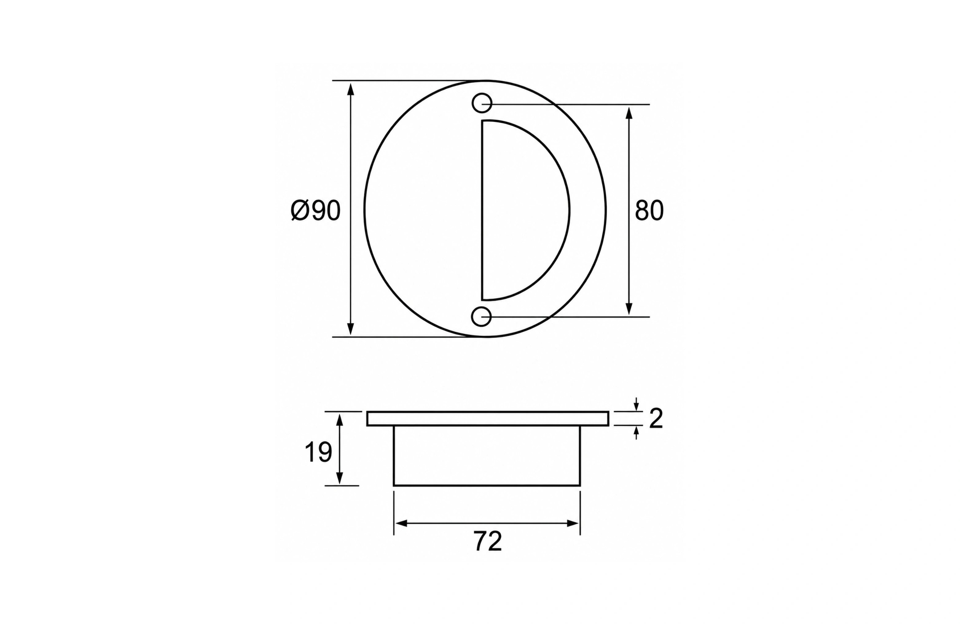 Cassario Circular Flush Pull Handle SS304, 90x18mm