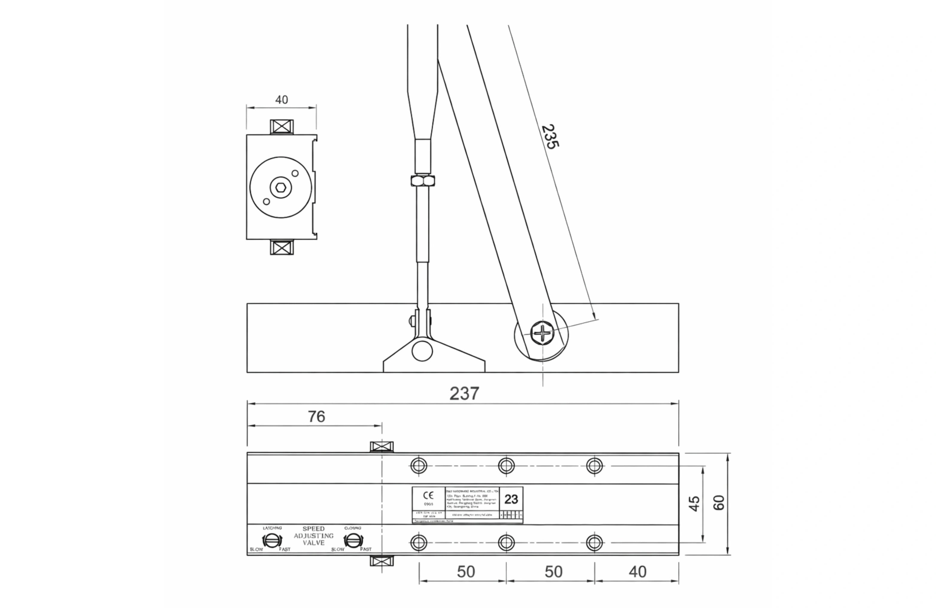 Surface Mount Overhead Door Closer (DC25) With Slide Cover