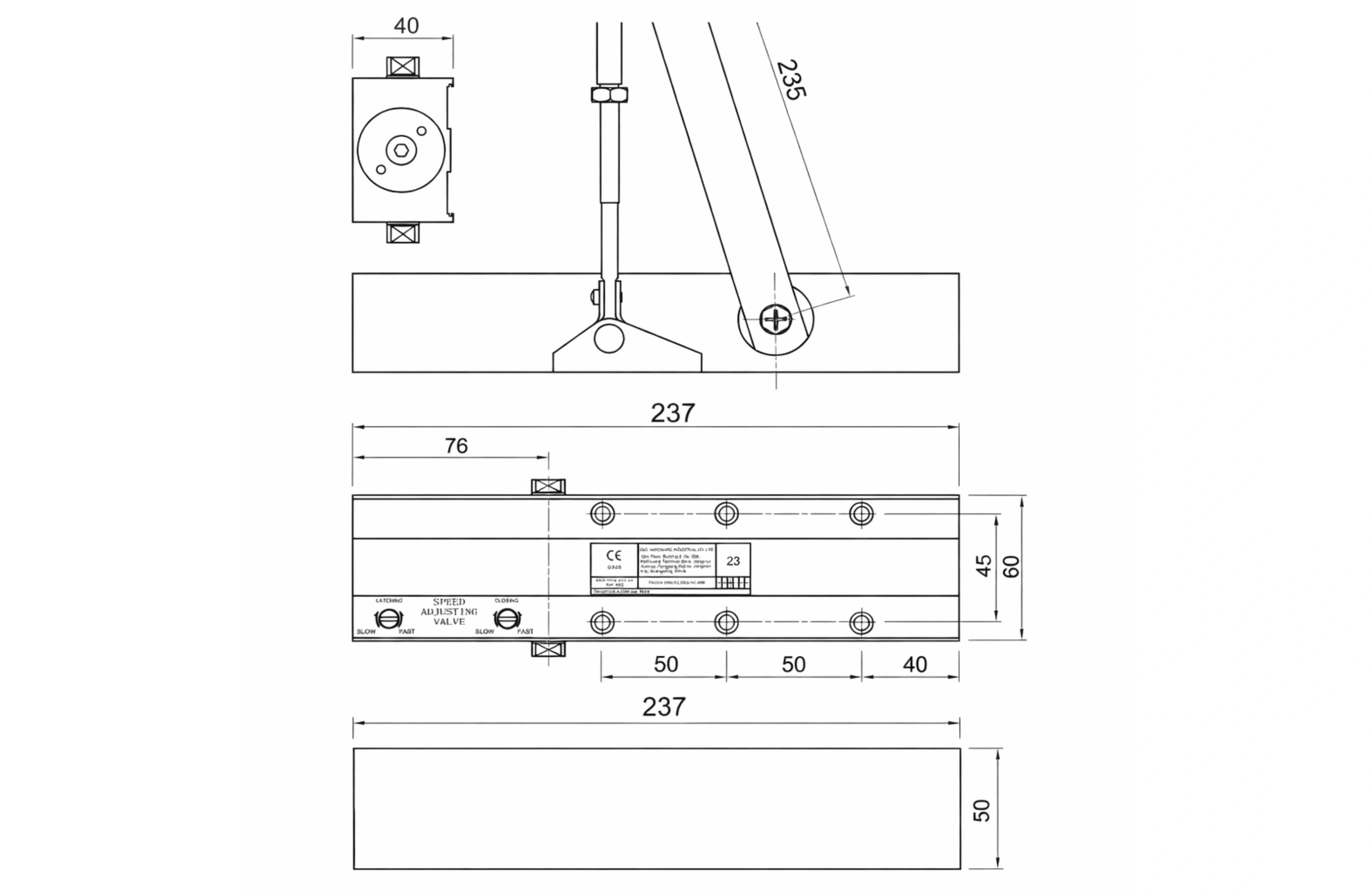 Surface Mount Overhead Door Closer (DC25) With Full Cover