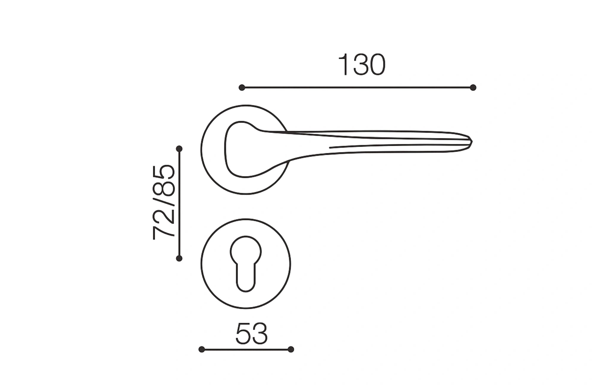 Charon Lever Handle on Round Rose & Cylinder Escutcheon