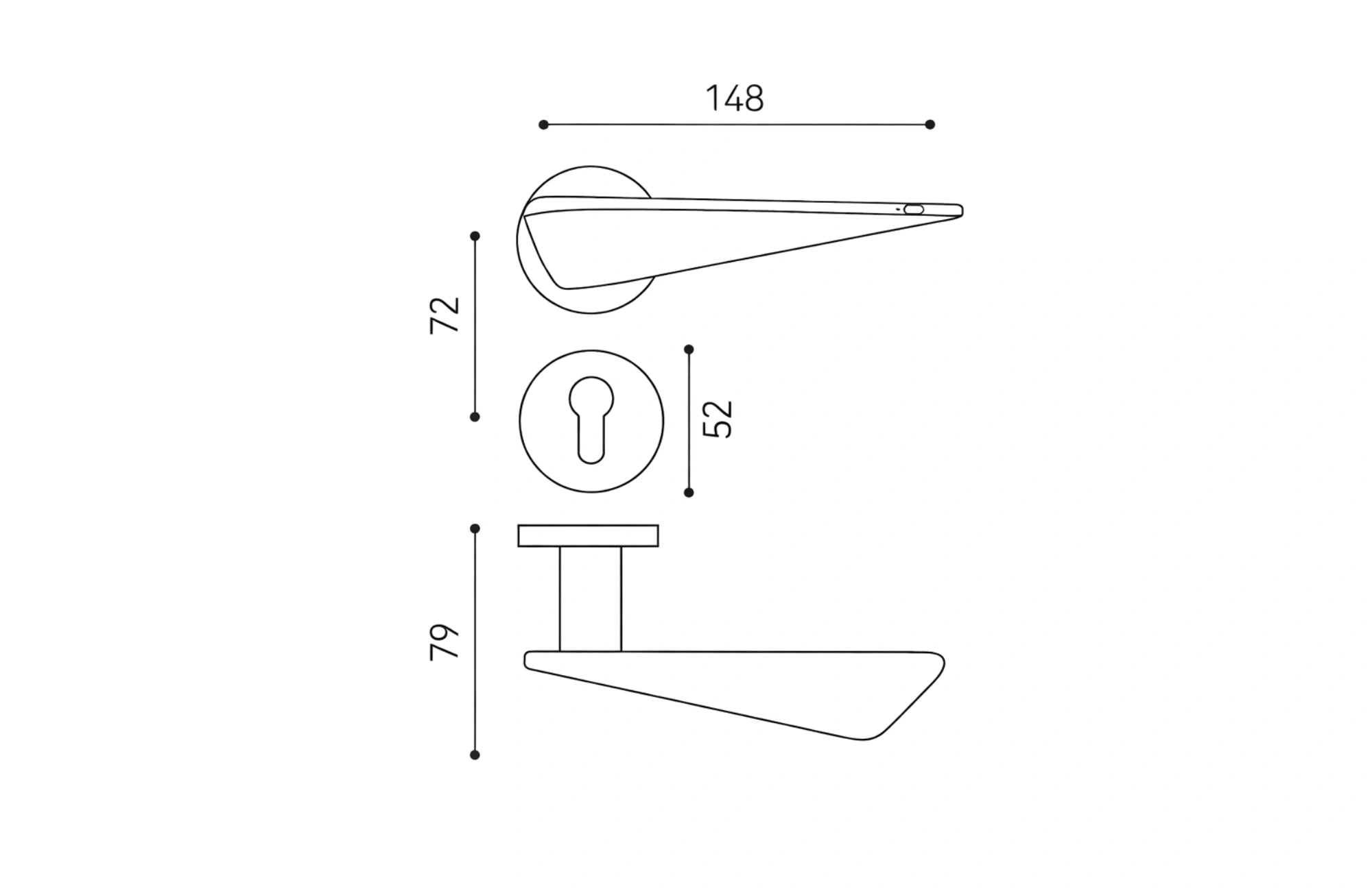 Katana Italy Lever Handle on Round Rose & Cylinder Escutcheon