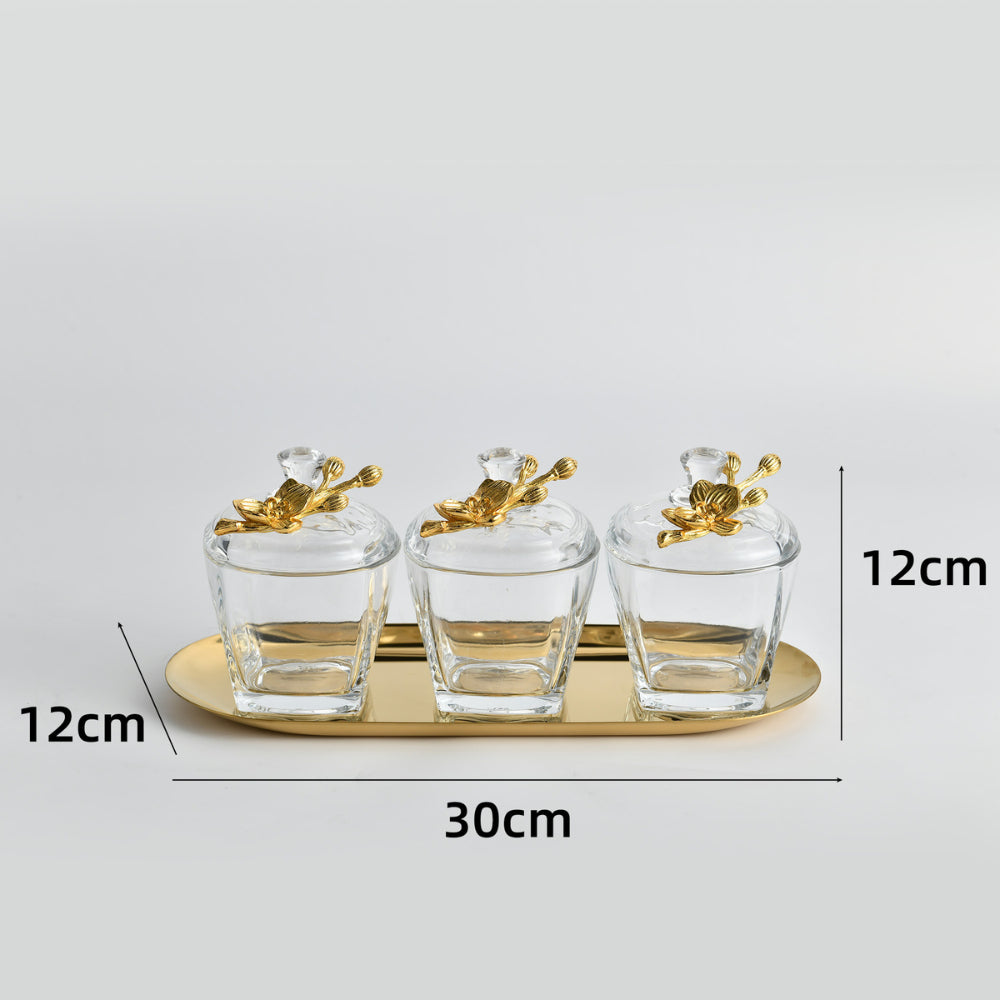 Golden Bloom Glass Jar Set
