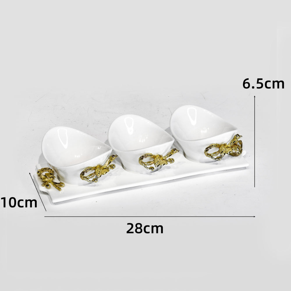 Ivory Trio Serving Bowl Set with Gold Accents