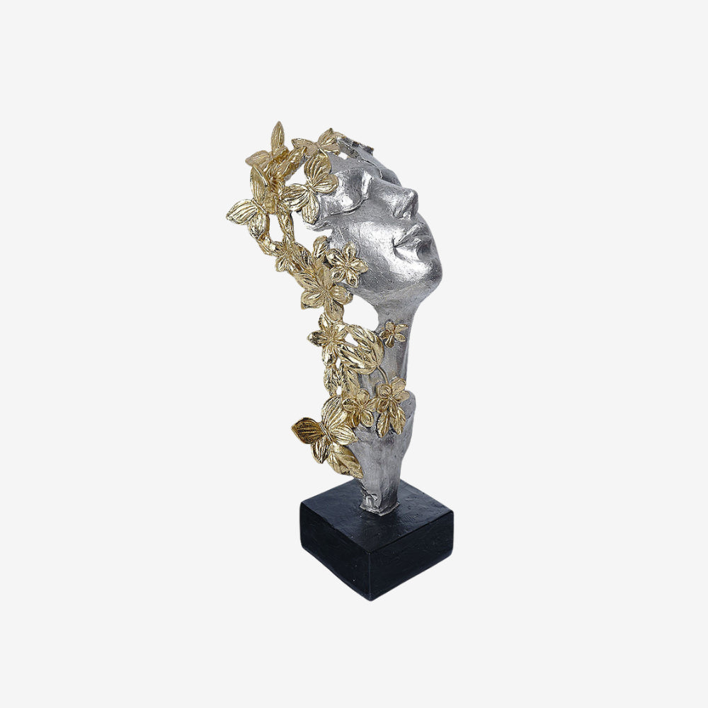 Butterfly Lady Face Sculpture Gold Floral