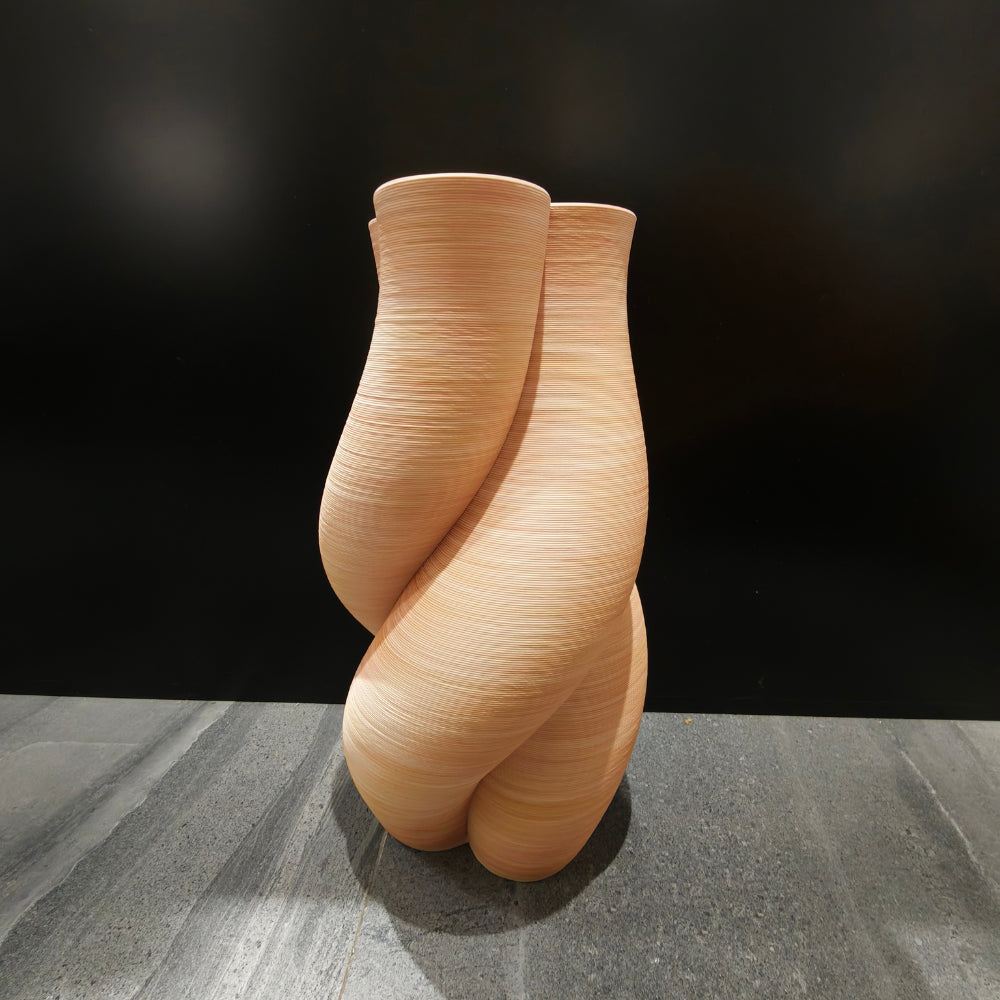 Twisted Form 3D Ceramic Vase, Tan