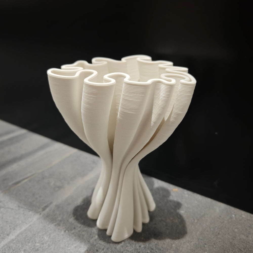 Wave Form 3D Ceramic Vase White