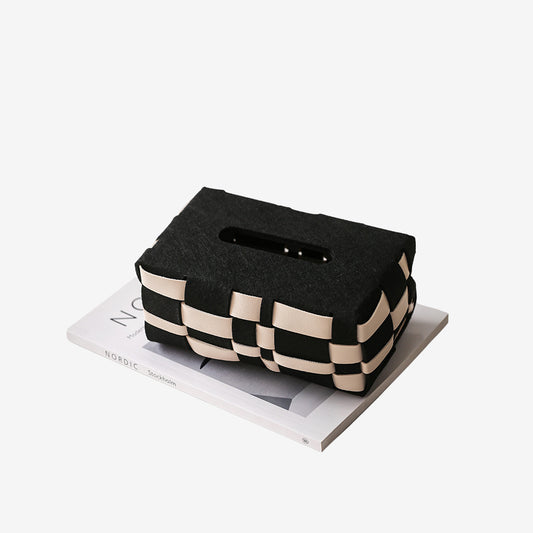 Woven Leather Tissue Box, Black & Beige