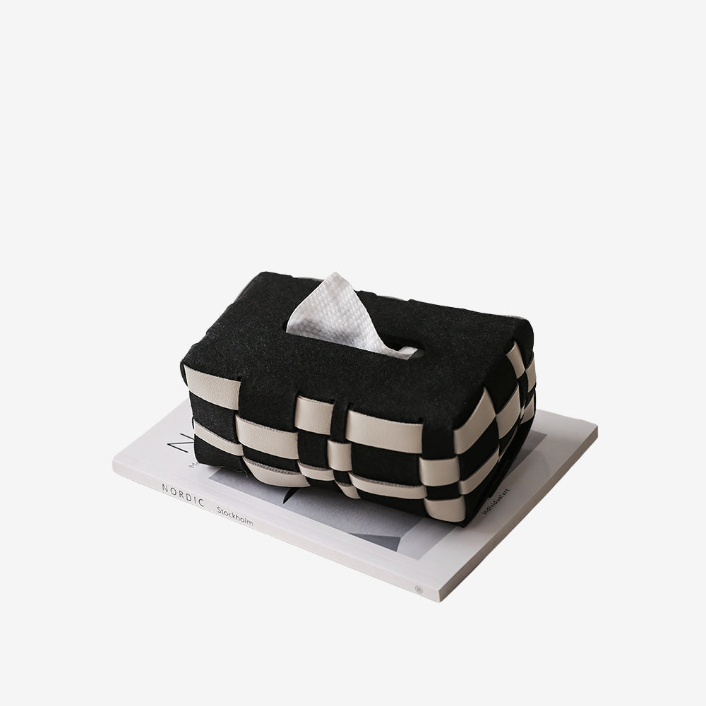 Woven PU Leather Tissue Box Black & White