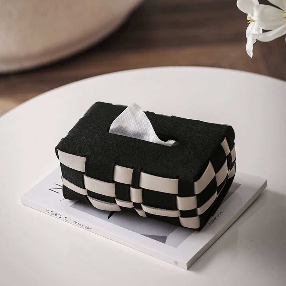 Woven PU Leather Tissue Box Black & White