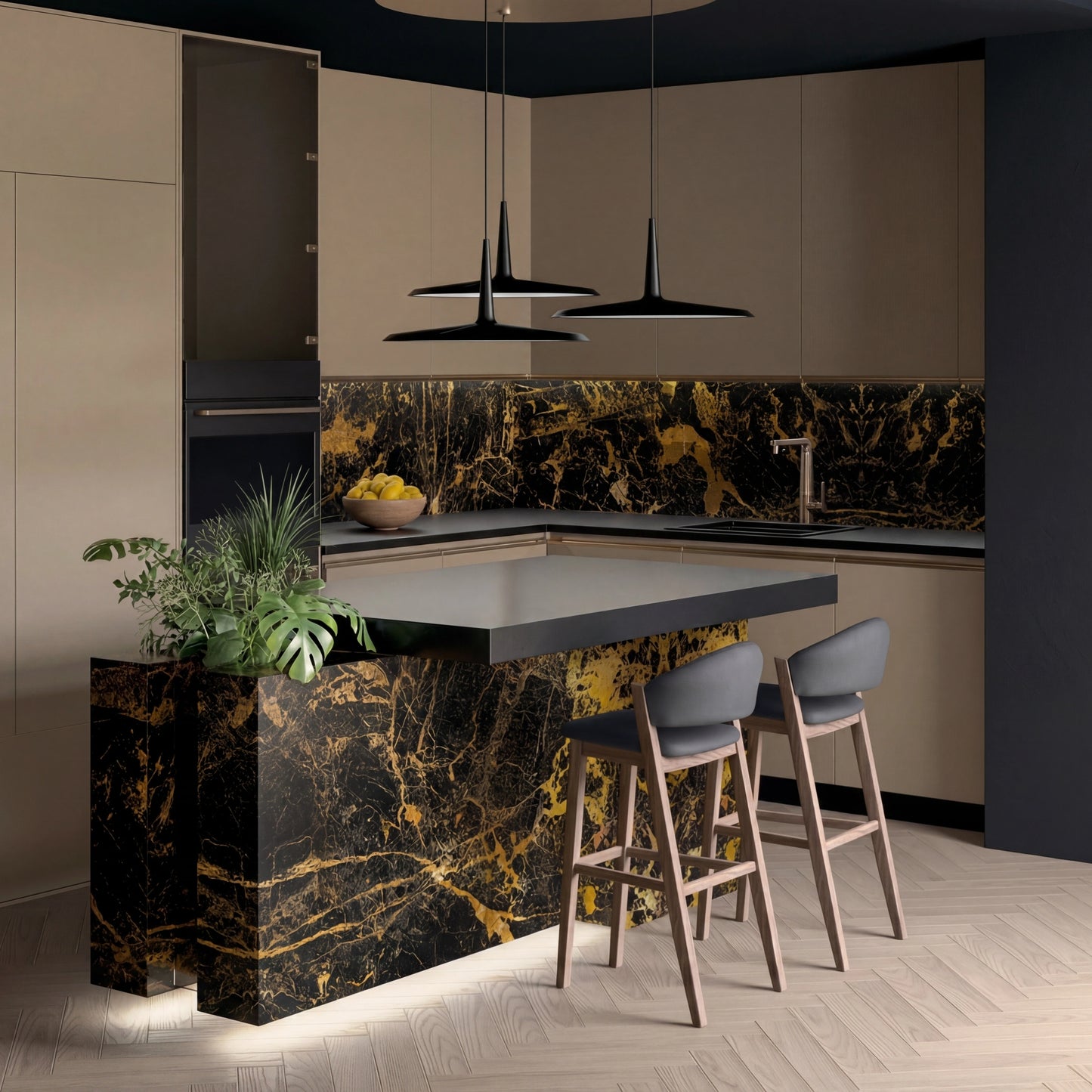 Italy Slabs Vero Black Gold Bookmatch Polished
