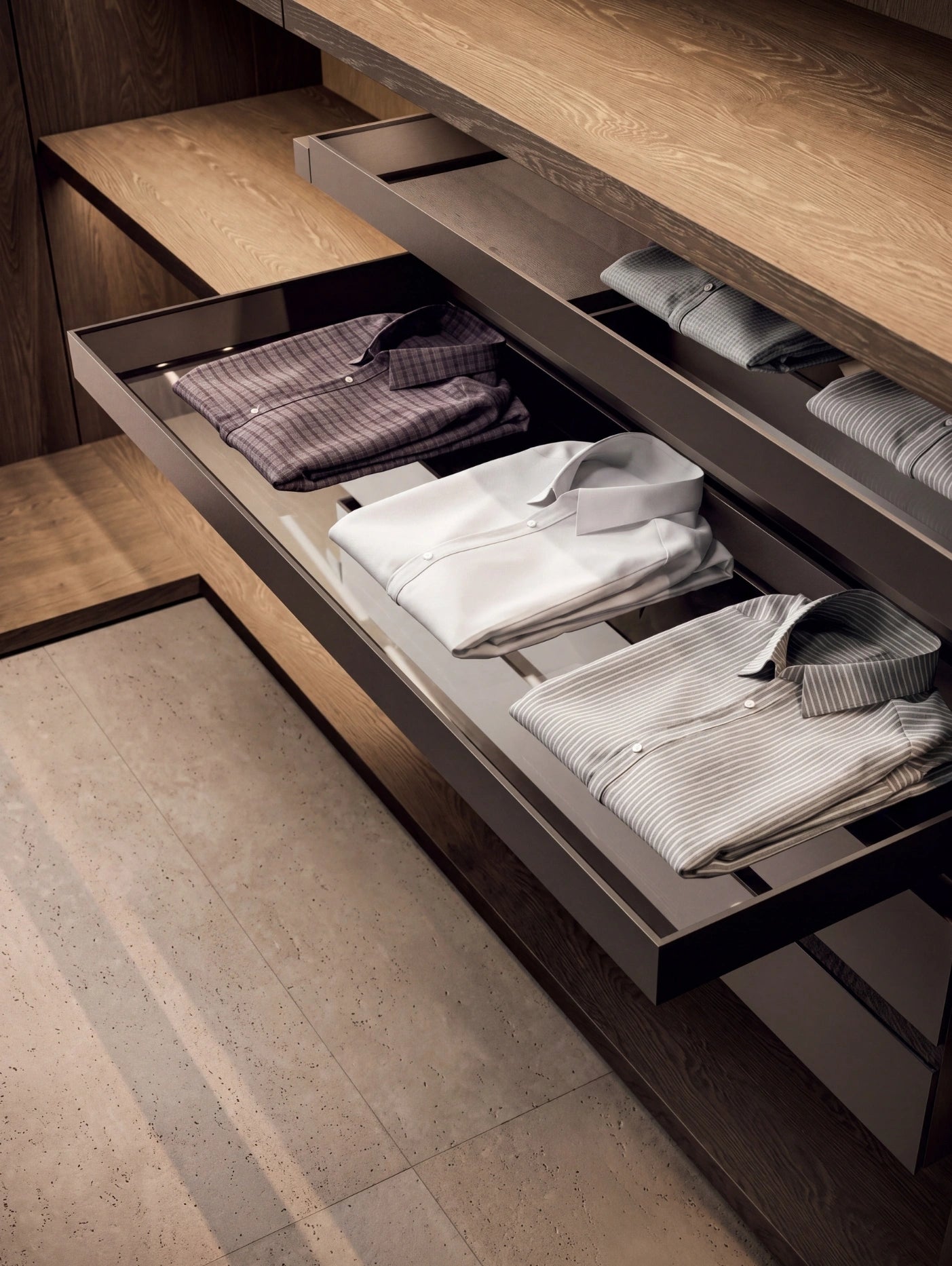 Rack Cabins Gemini Walk-in Closet with Central Island and Sliding Portal G224