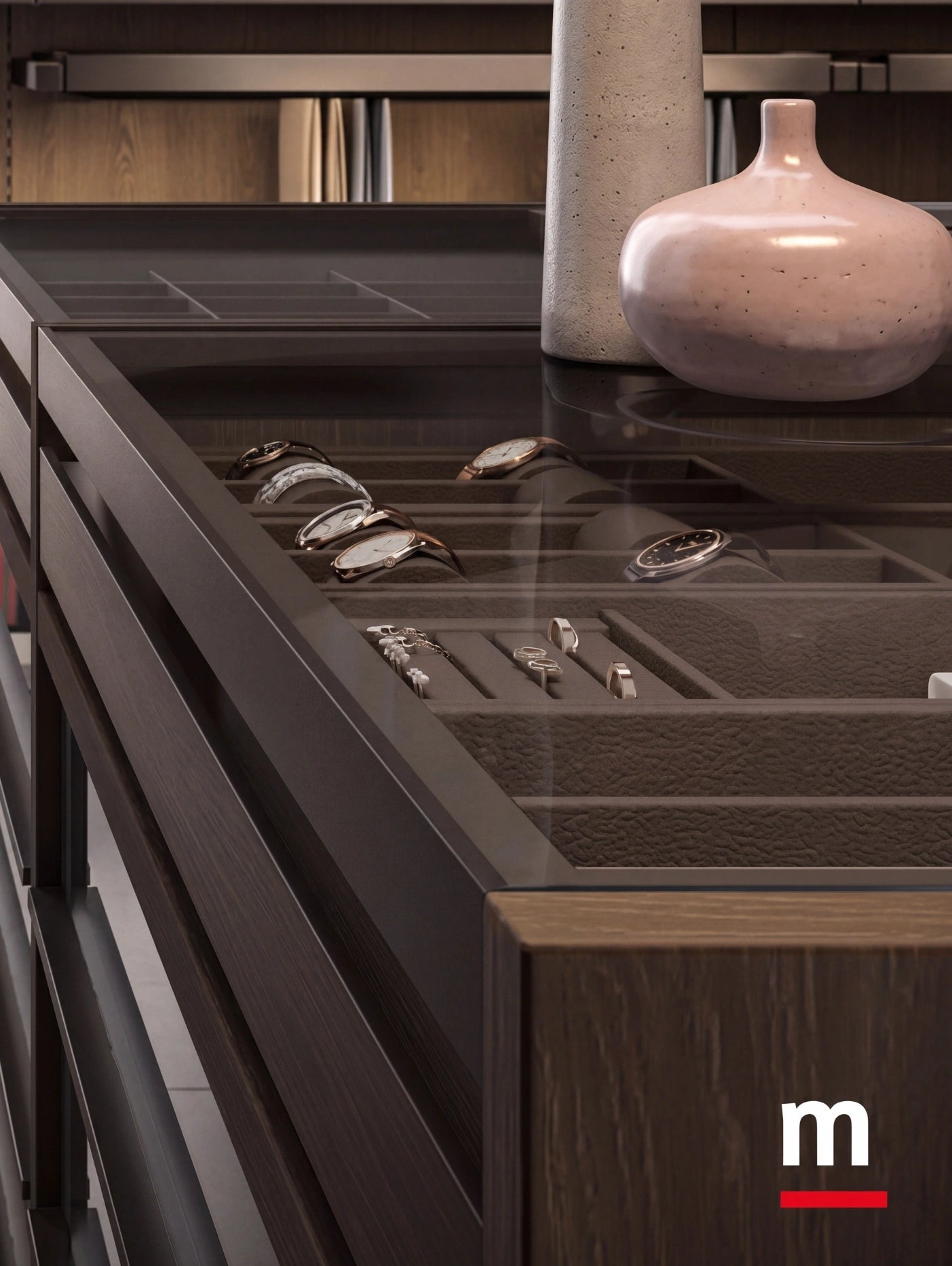 Rack Cabins Gemini Walk-in Closet with Central Island and Sliding Portal G224