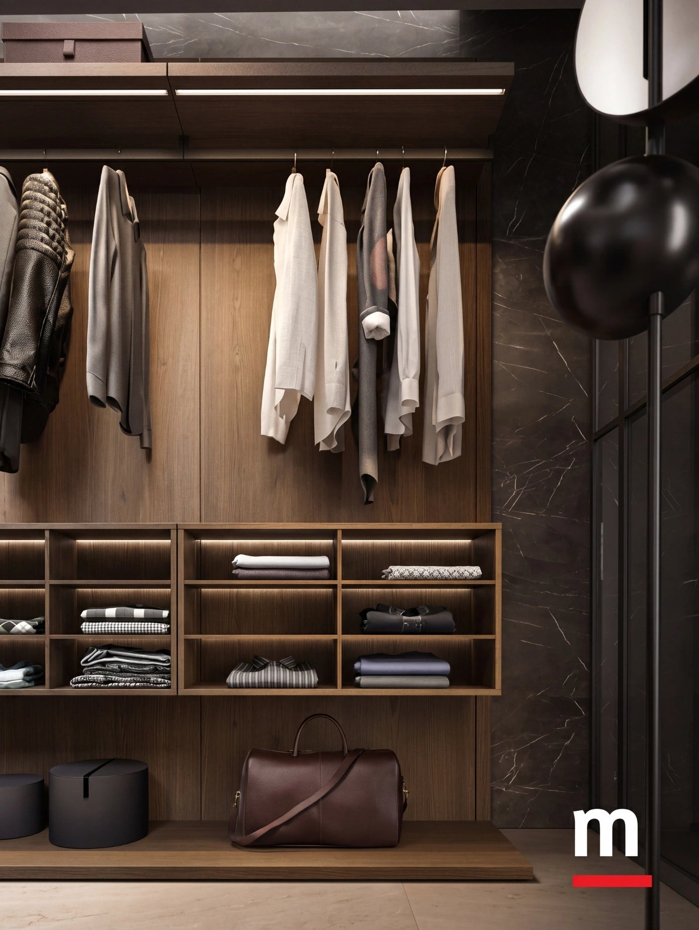 Rack Cabins Gemini Walk-in Closet with Central Island and Sliding Portal G224