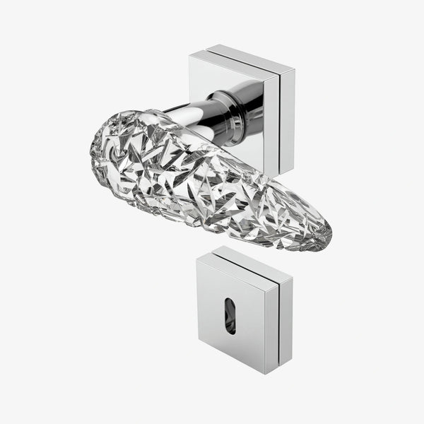 Ice Home Crystal Lever Handle on Square Rose and Cylinder Escutcheon