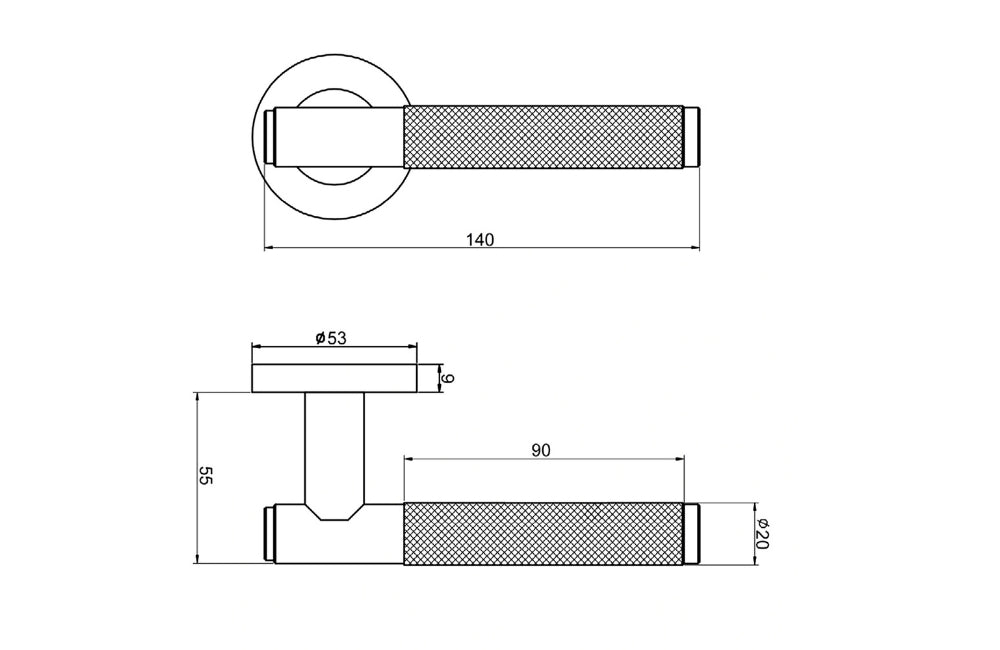 Spain Solid Lever Handle on Round Rose & Cylinder Escutcheon